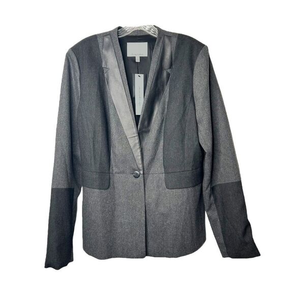 Classiques Entier Jackets & Blazers - New Classiques Entier Blazer Charcoal Grey Black Jacket Leather Button Womens 16